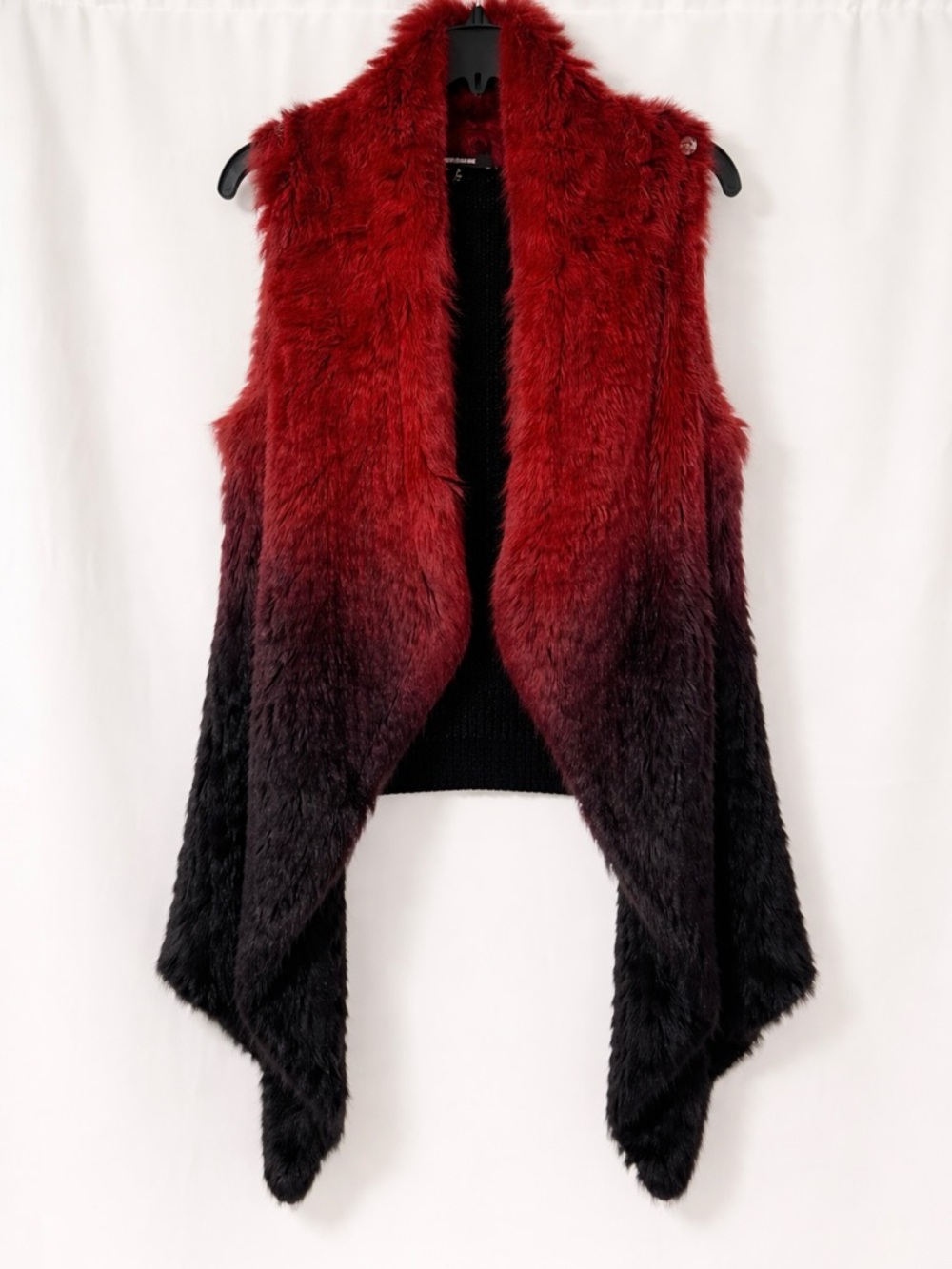 Vintage Premise Ombre Faux Fur Vest Red Black Festival Boho Wrap - Picture 13 of 16